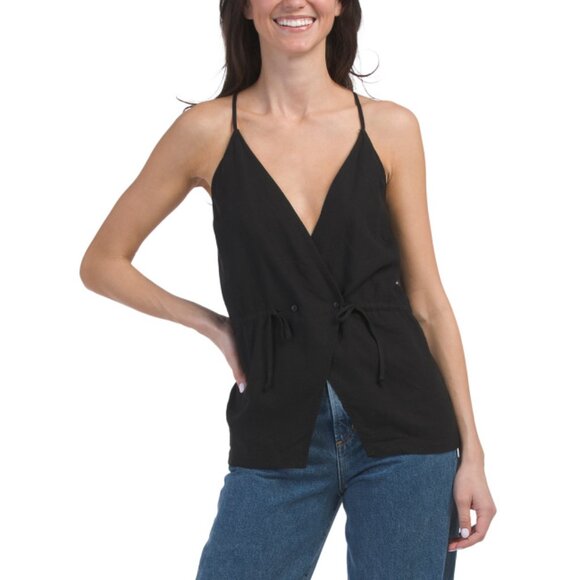 YOUNG FABULOUS & BROKE Black Linen Blend Astrid Top - Picture 1 of 2